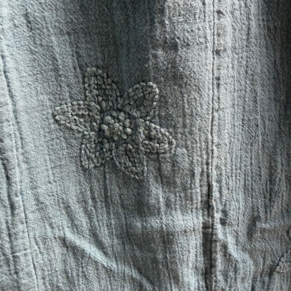 Boho Hippy Wide Leg Ankle Pants SZ S Gauze Embroidered Blue Cotton Stretch Waist - Picture 6 of 7